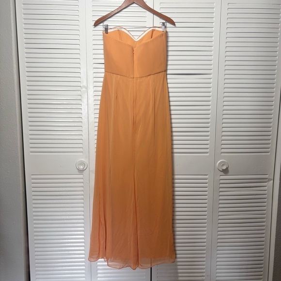 Jenny Packham Sweet Melon Strapless Draped Long Gown Chiffon Sample Size 8 - Picture 4 of 6